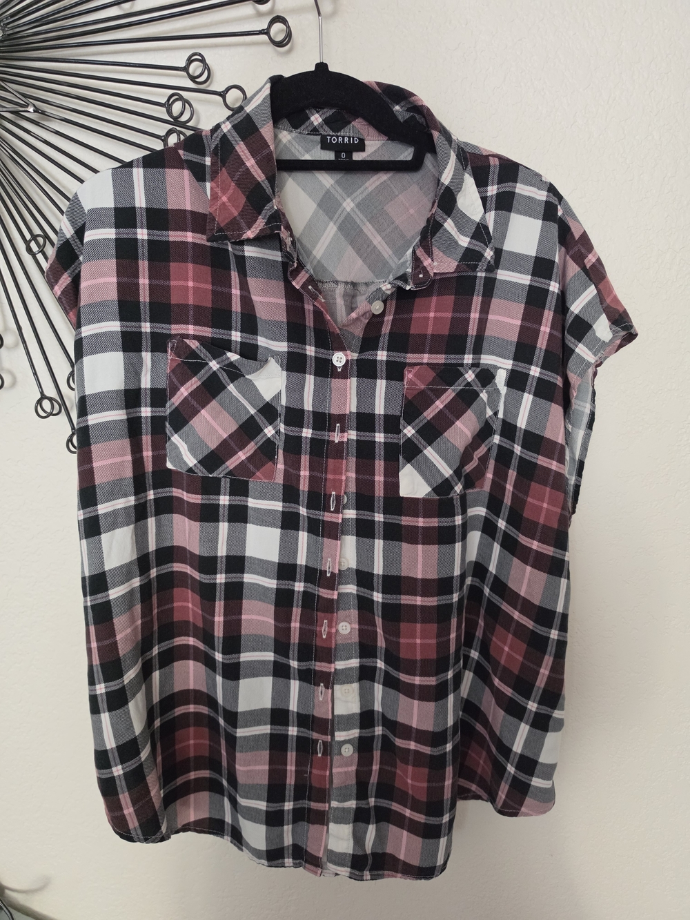 torrid Pink & Black Plaid Short Sleeve Button-Up Top